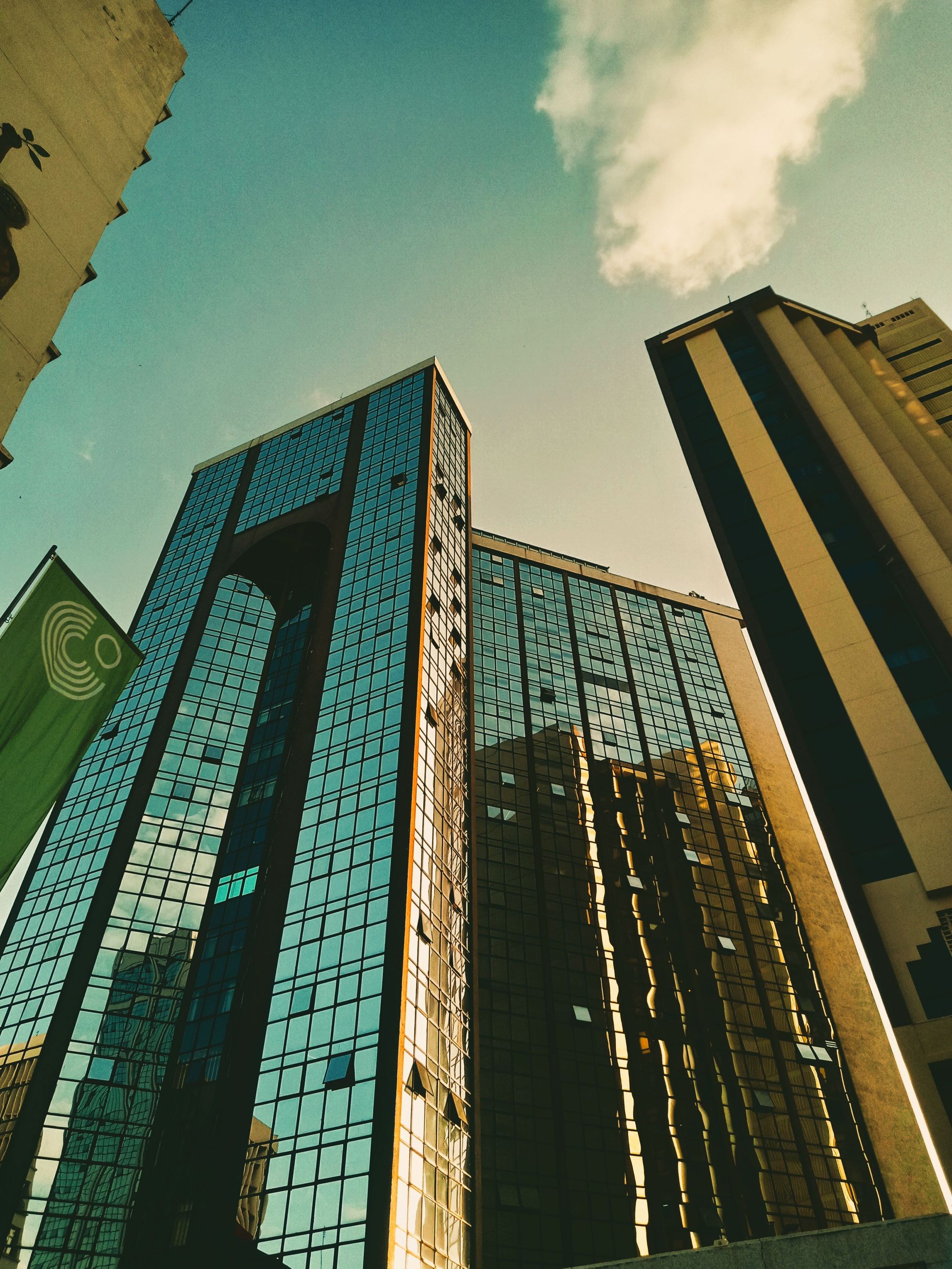 Glass office towers rising against the sky